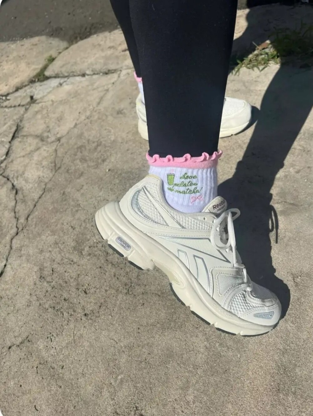 Love Pilates & Matcha with Pink Ruffle Trim Grip Socks